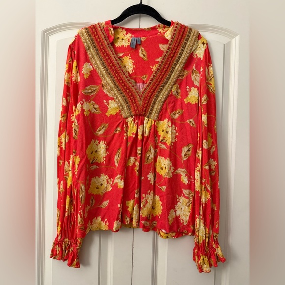 Anthropologie BI-NK Stephanie V-Neck Balloon Sleeve Top - Picture 3 of 9